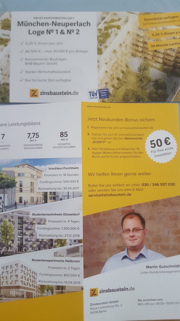 Zinsbaustein.de - Broschuren von Finanzmesse 2017 in Stuttgart